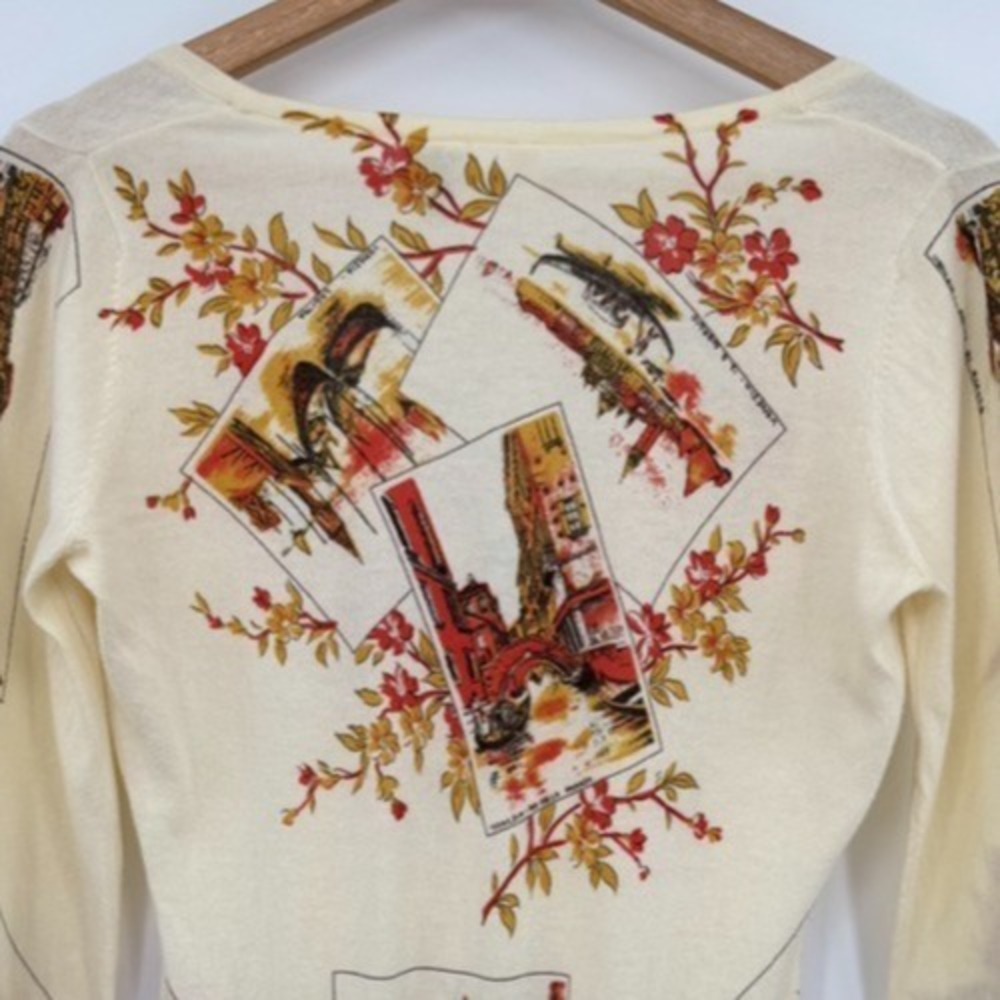Anthropologie‎ Postmark Cardigan Small Cream Venice Print Cardigan V-Neck Cotton - Picture 5 of 10